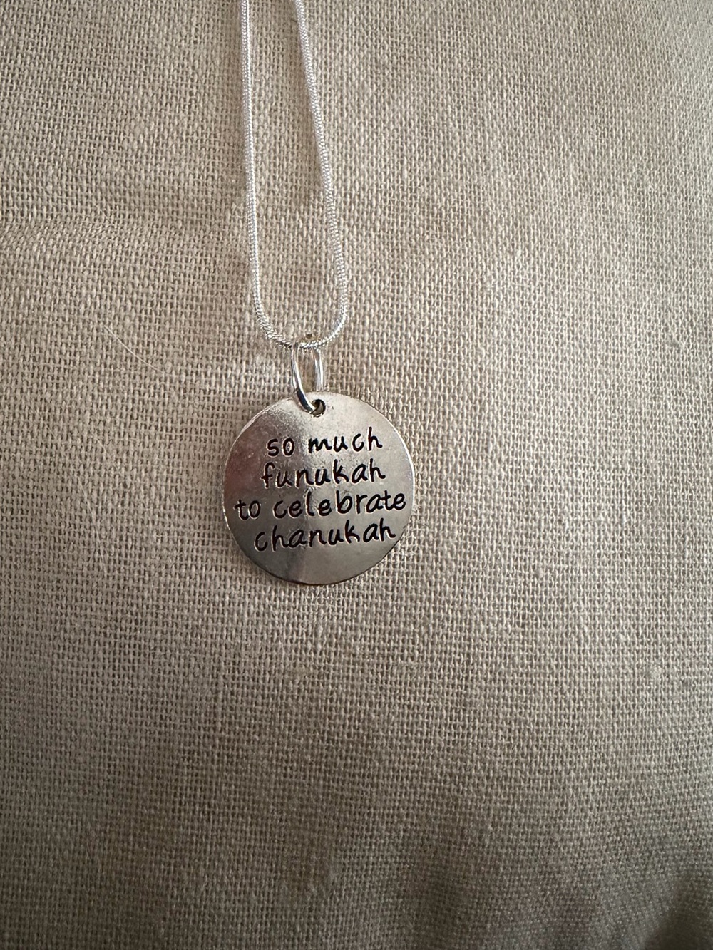 Silver Chanukah Pendant Necklace - "So Much Funukah"